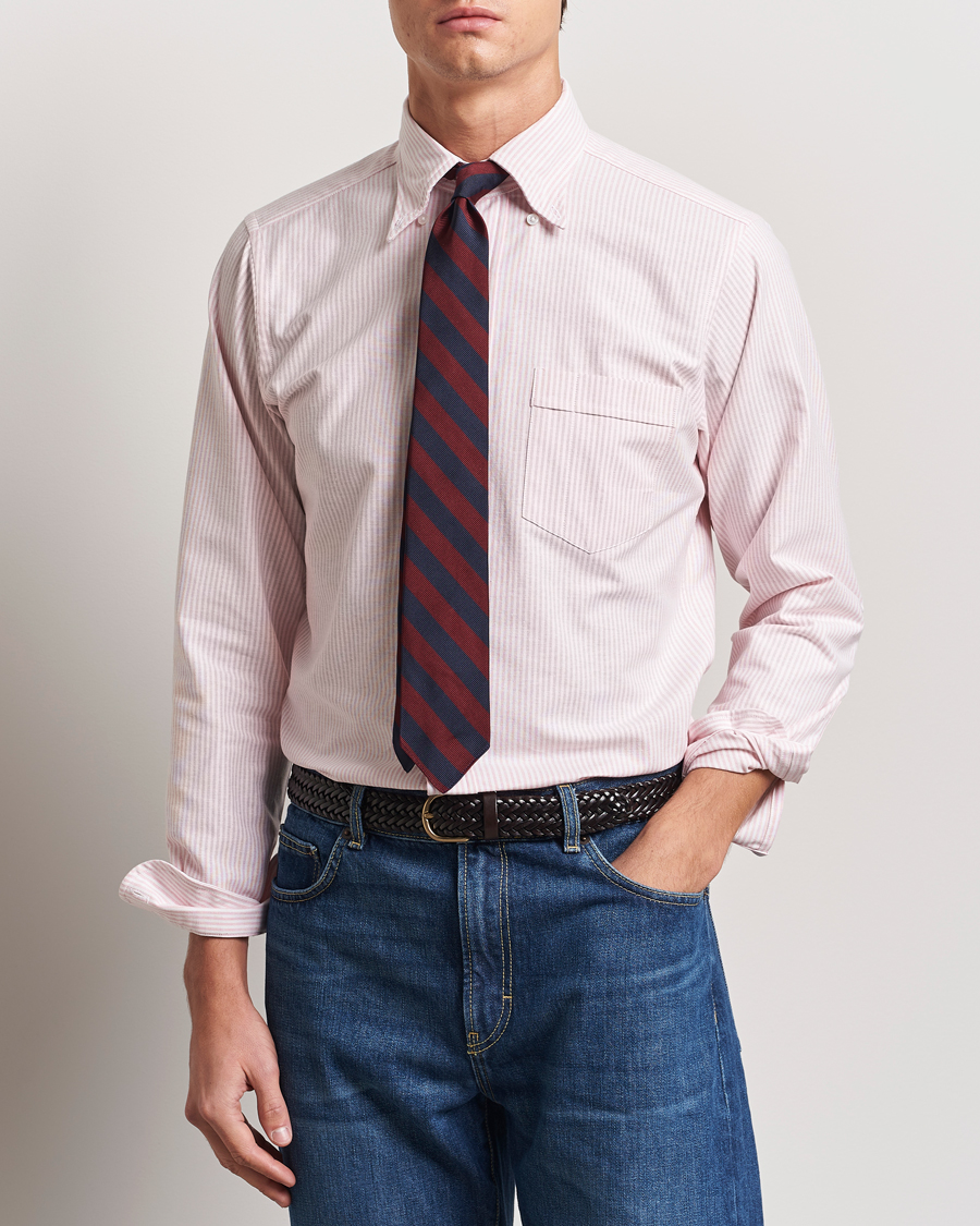 Heren | Overhemden | Drake's | Striped Button Down Oxford Shirt Pink