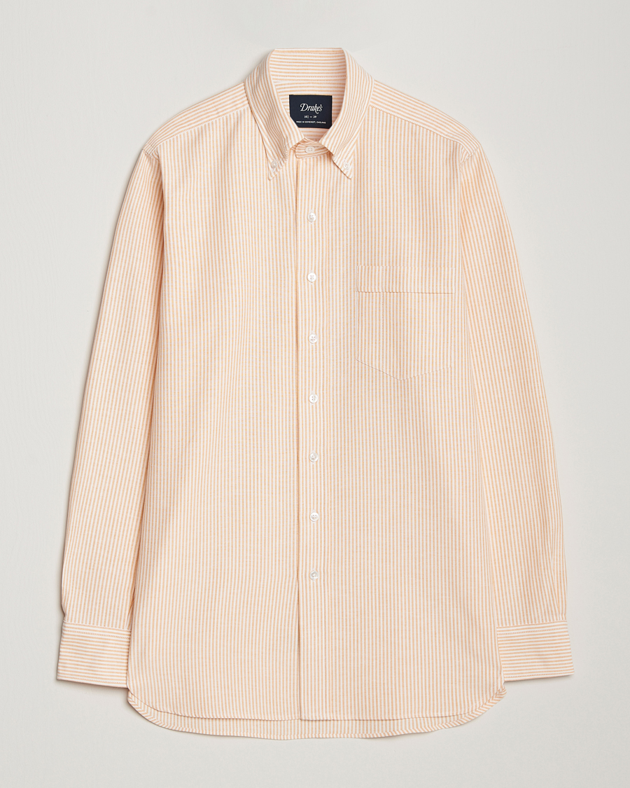 Heren | Overhemden | Drake's | Striped Button Down Oxford Shirt Orange
