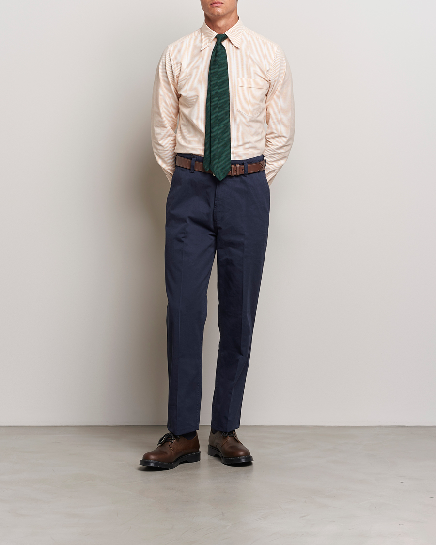 Heren | Overhemden | Drake's | Striped Button Down Oxford Shirt Orange