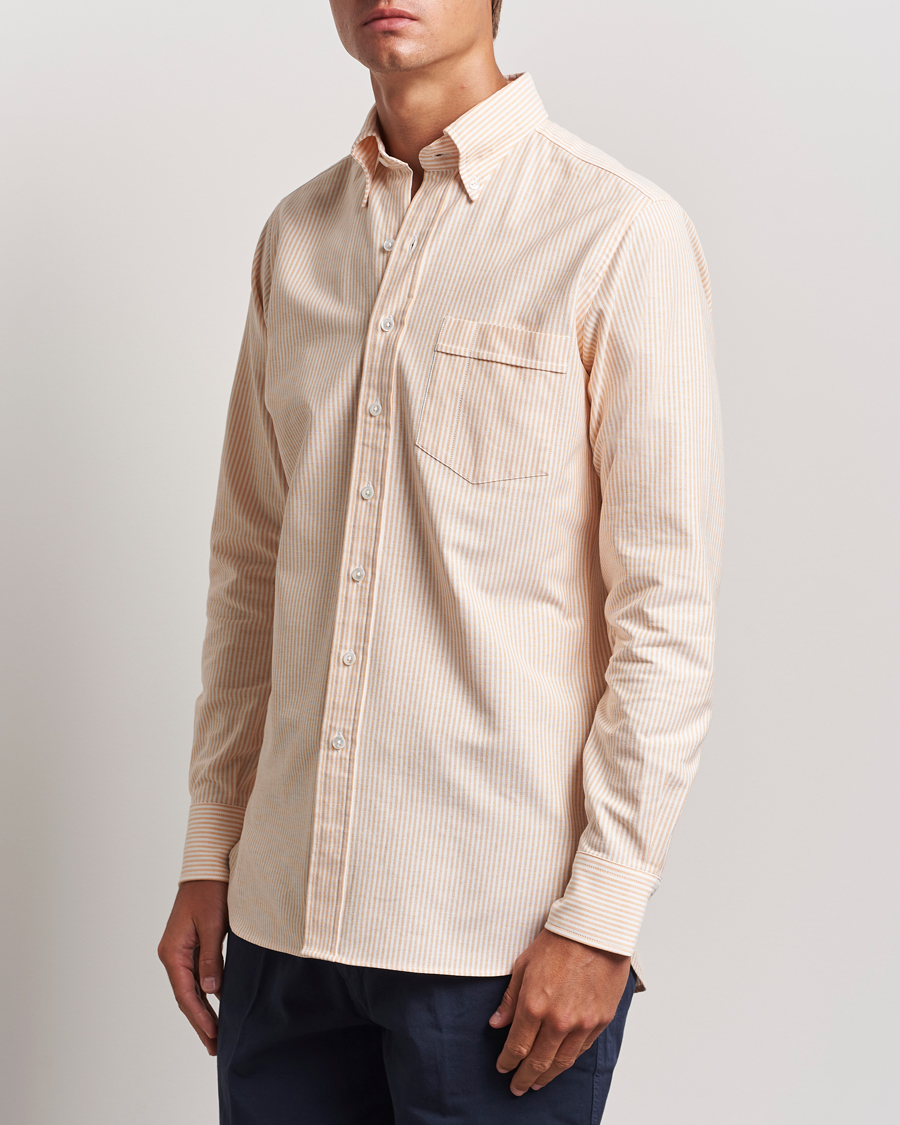 Heren | Overhemden | Drake's | Striped Button Down Oxford Shirt Orange