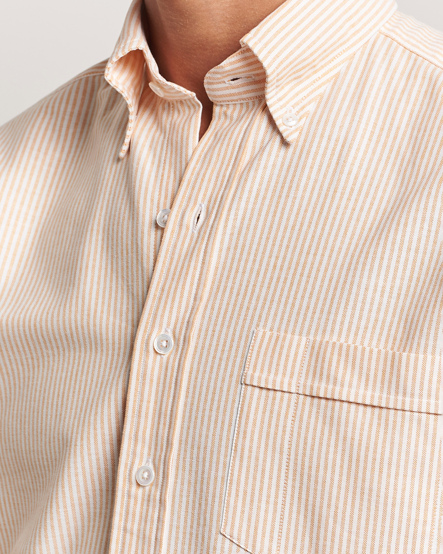 Heren | Overhemden | Drake's | Striped Button Down Oxford Shirt Orange