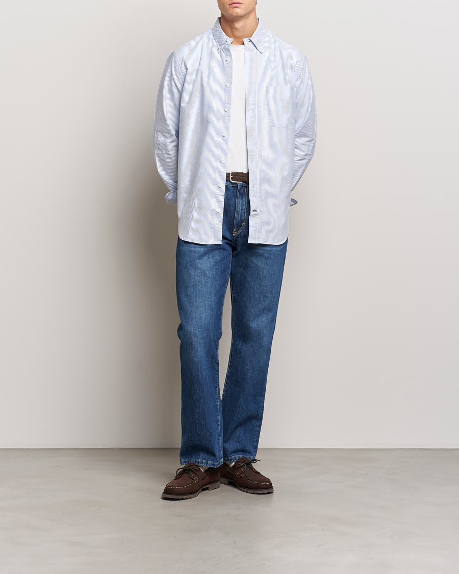 Heren | Overhemden | Gitman Vintage | Button Down Striped Oxford Shirt Light Blue