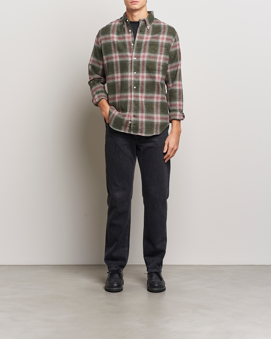Heren | Overhemden | Gitman Vintage | Button Down Brushed Flannel Shirt Olive Check