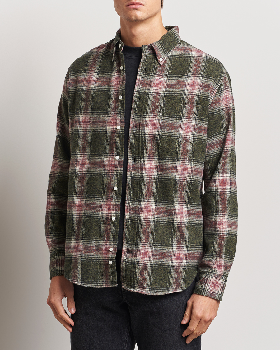 Heren | Overhemden | Gitman Vintage | Button Down Brushed Flannel Shirt Olive Check