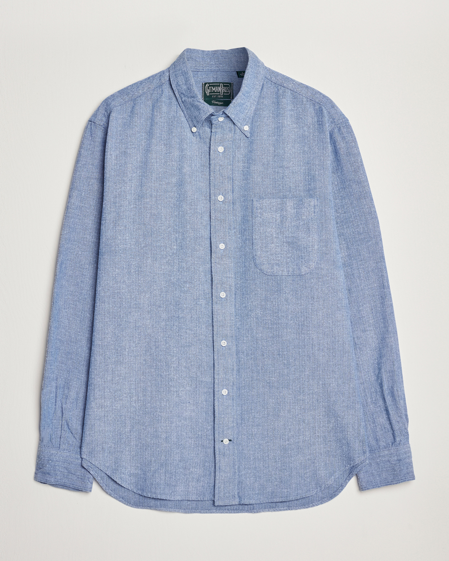Heren | Overhemden | Gitman Vintage | Button Down Shetland Flannel Shirt Light Blue
