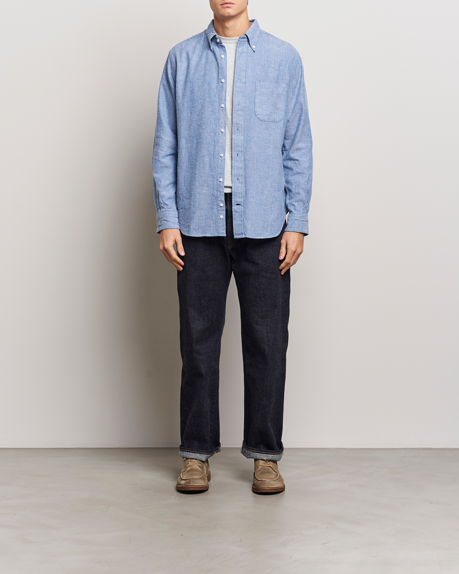 Heren | Overhemden | Gitman Vintage | Button Down Shetland Flannel Shirt Light Blue