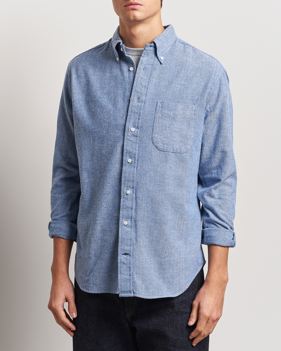 Heren | Overhemden | Gitman Vintage | Button Down Shetland Flannel Shirt Light Blue