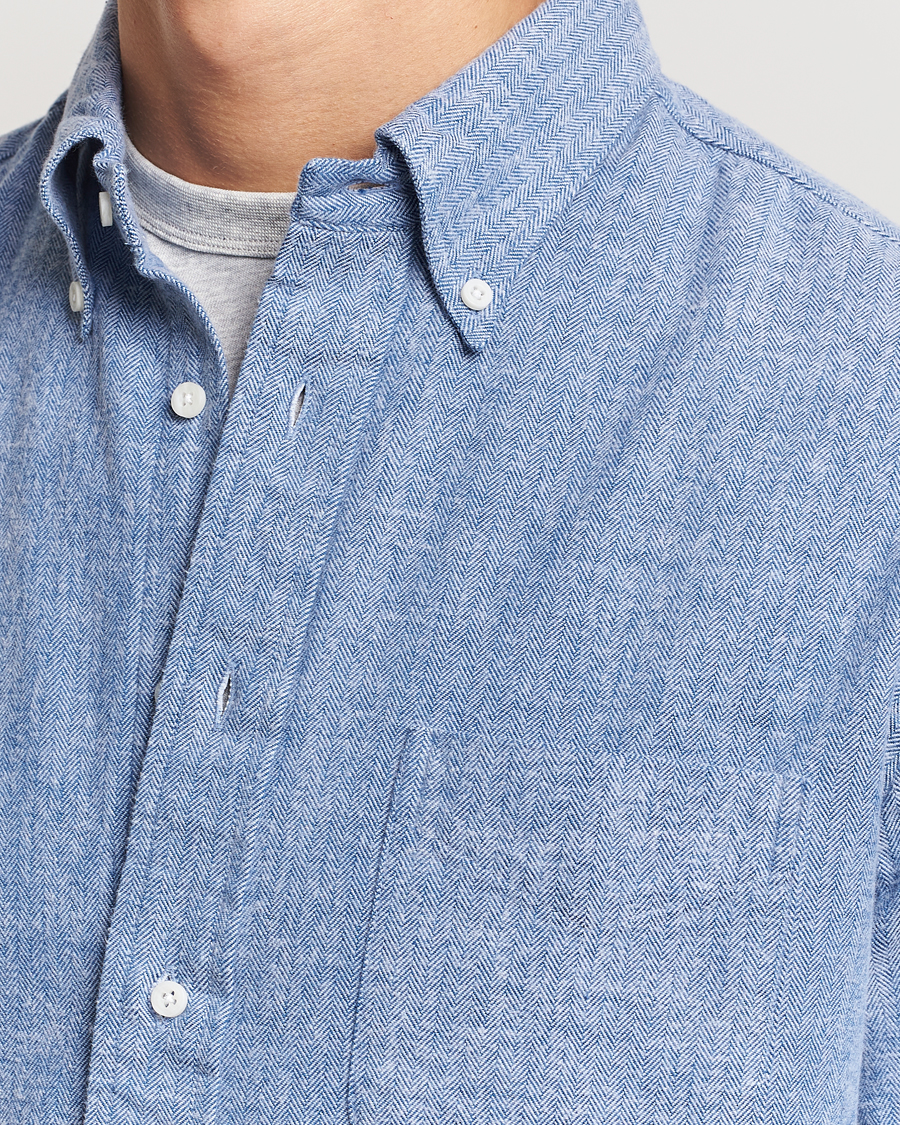 Heren | Overhemden | Gitman Vintage | Button Down Shetland Flannel Shirt Light Blue