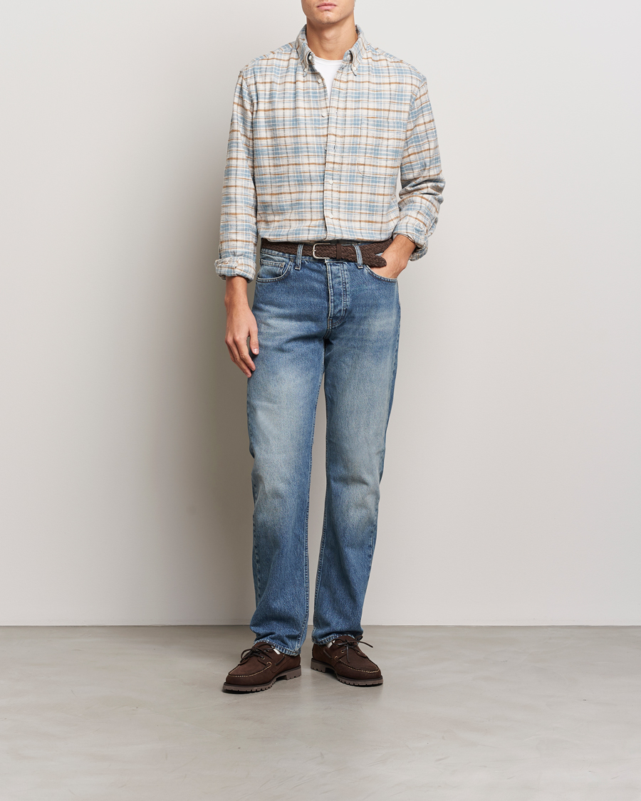 Heren | Overhemden | Gitman Vintage | Button Down Heavy Flannel Shirt Ivory Check