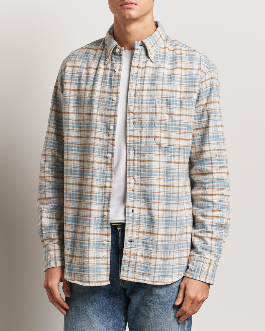 Heren | Overhemden | Gitman Vintage | Button Down Heavy Flannel Shirt Ivory Check