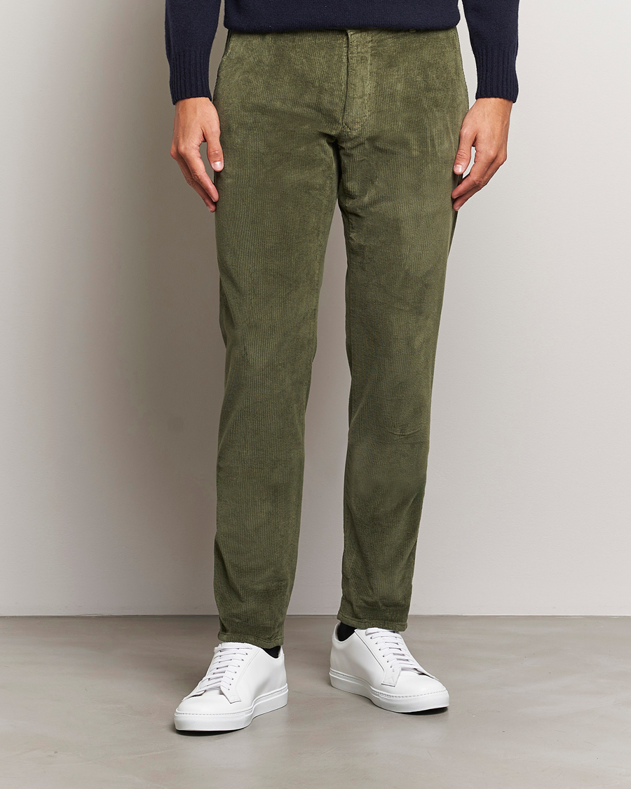 Heren | Broeken | Incotex | Slim Fit Leisure Cord Slacks Dark Green