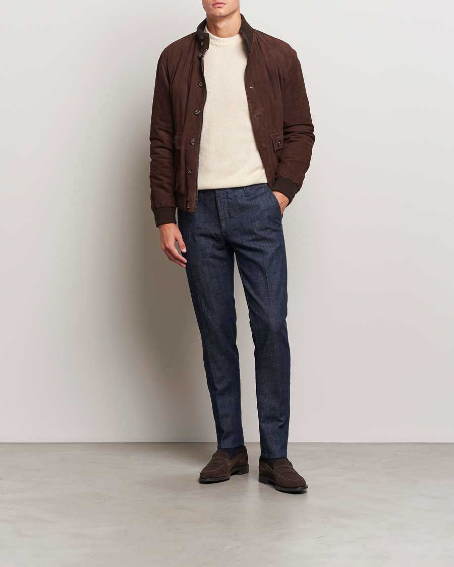 Heren | Broeken | Incotex | Slim Fit Denim Slacks Dark Blue