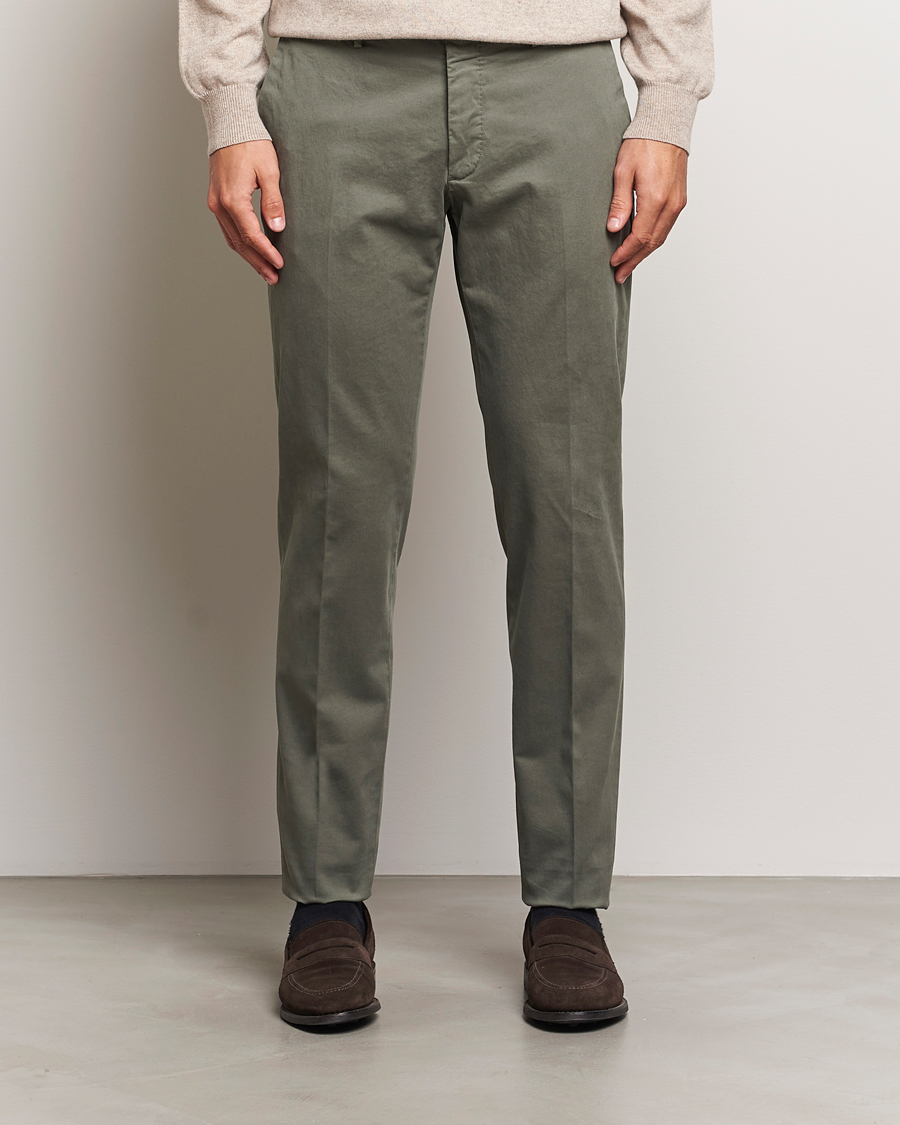 Heren | Broeken | Incotex | Slim Fit Cotton Stretch Chinos Dark Green