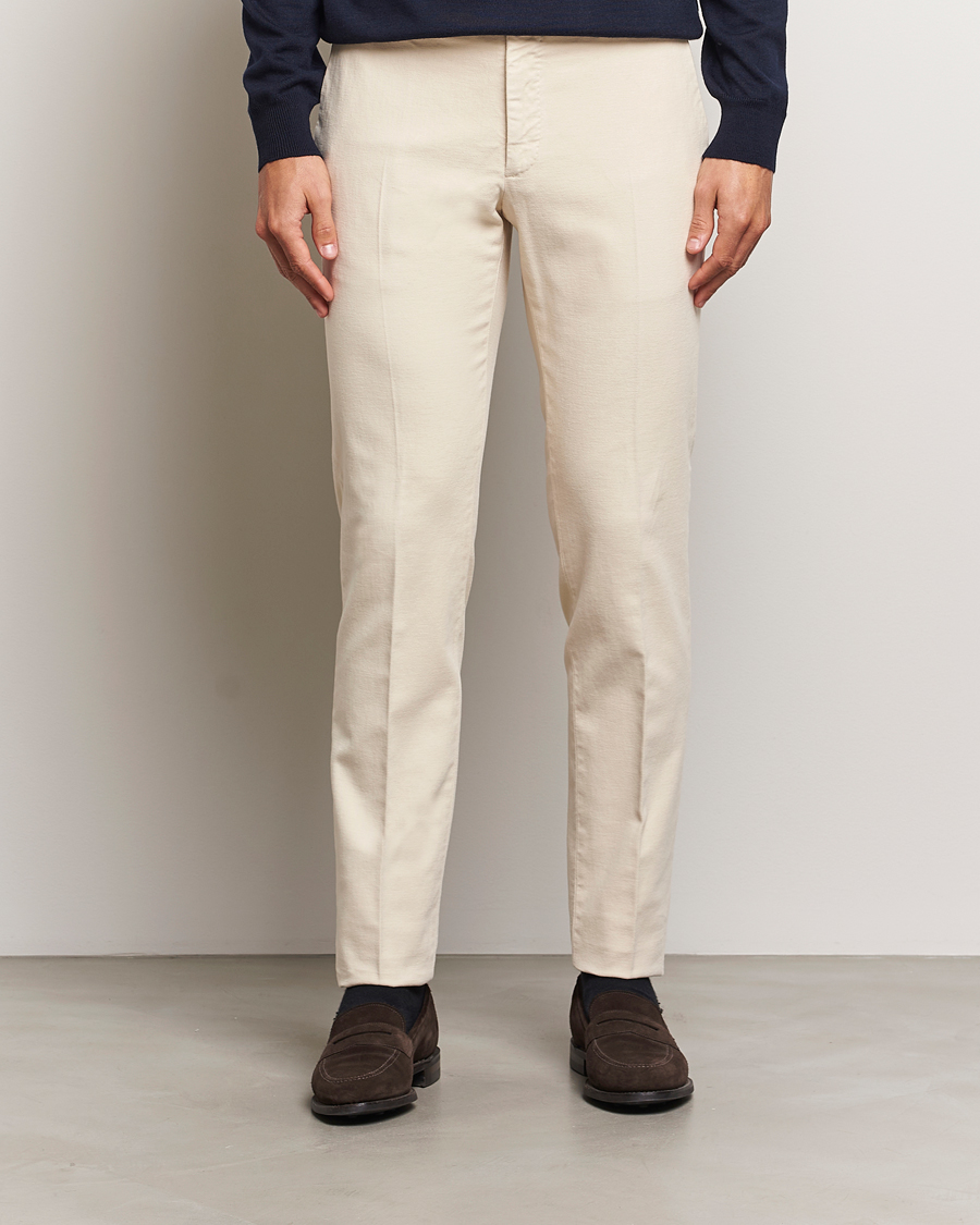 Heren | Broeken | Incotex | Slim Fit Luxury Moleskine Trousers Off White