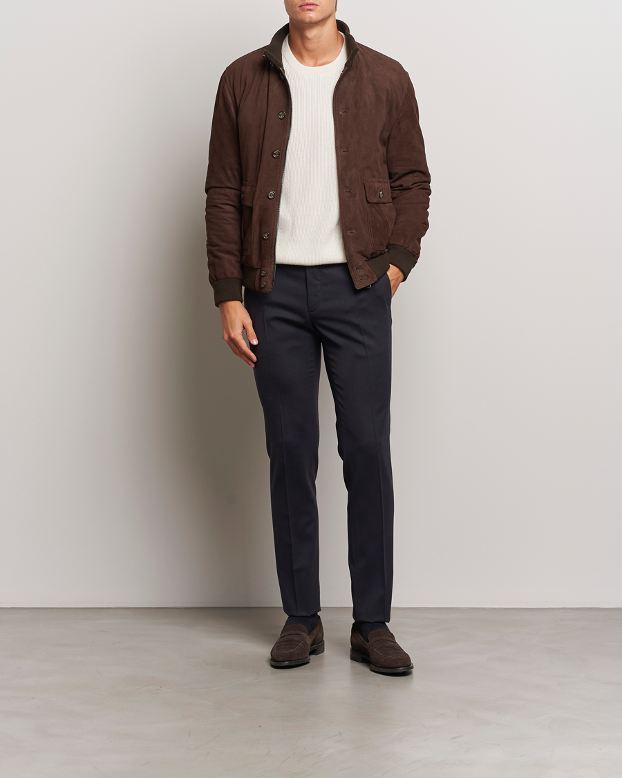 Heren | Broeken | Incotex | Silm Fit Washable Flannel Trousers Navy