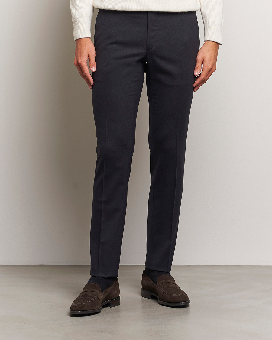 Heren | Broeken | Incotex | Silm Fit Washable Flannel Trousers Navy
