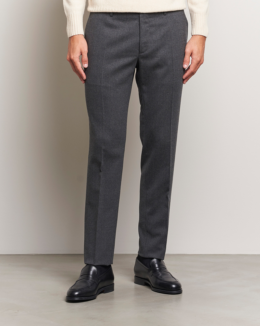Heren | Broeken | Incotex | Silm Fit Washable Flannel Trousers Dark Grey
