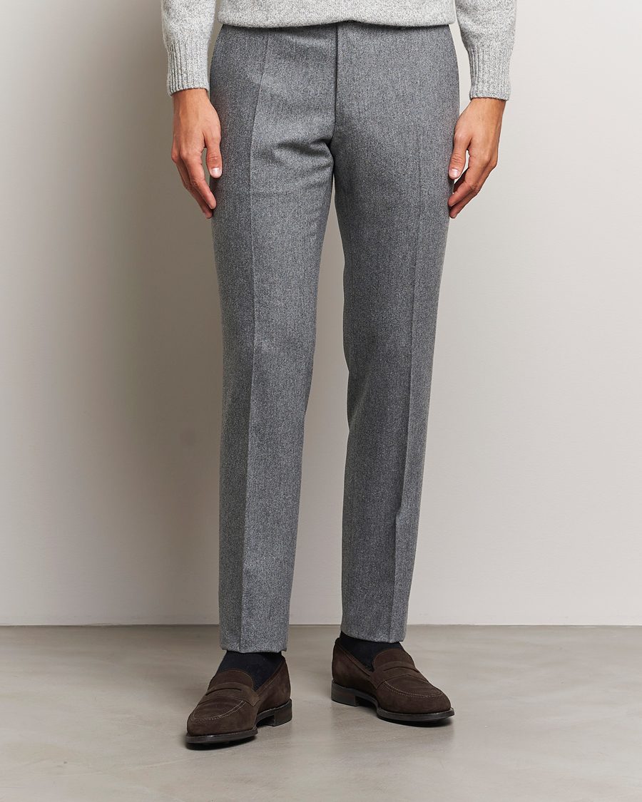 Heren | Broeken | Incotex | Slim Fit Carded Flannel Trousers Grey Melange