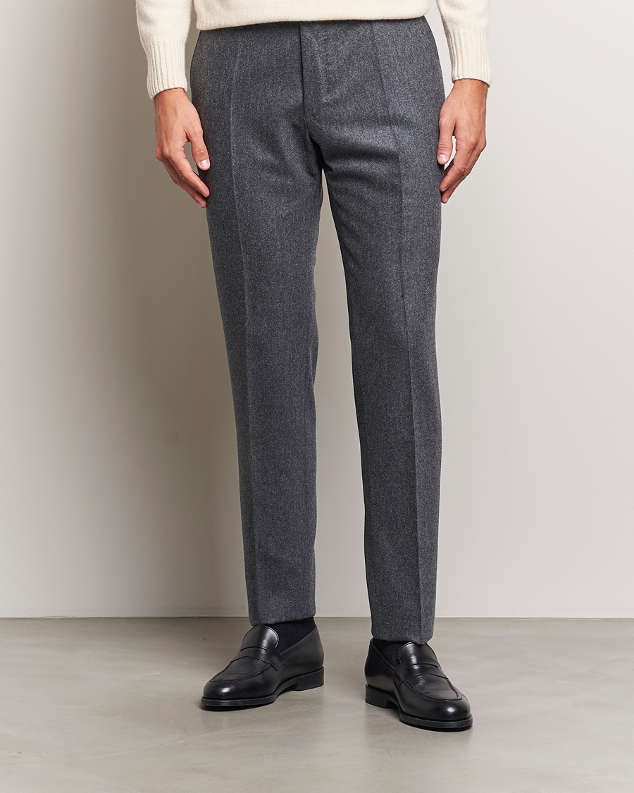 Heren | Broeken | Incotex | Slim Fit Carded Flannel Trousers Dark Grey