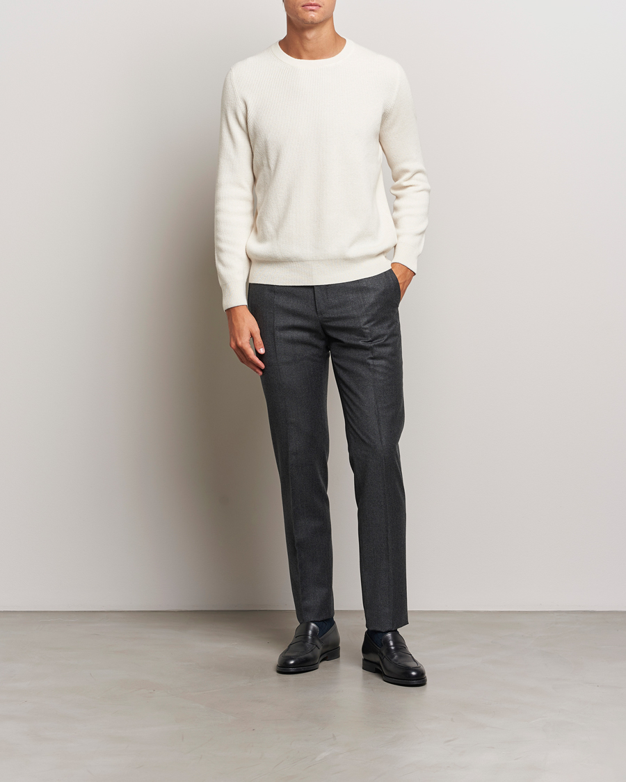 Heren | Broeken | Incotex | Slim Fit Houndstooth Flannel Trousers Light Grey