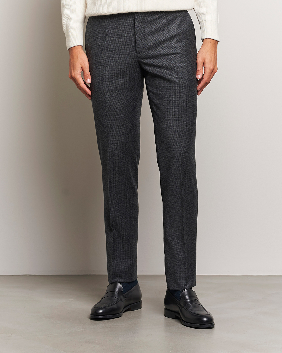 Heren | Broeken | Incotex | Slim Fit Houndstooth Flannel Trousers Light Grey