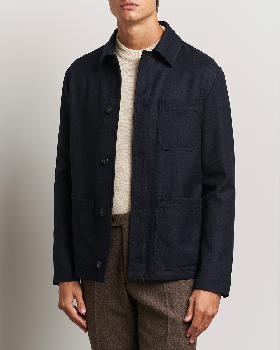 Heren | Jassen | Incotex | Wool Cover Shirt Jacket Navy