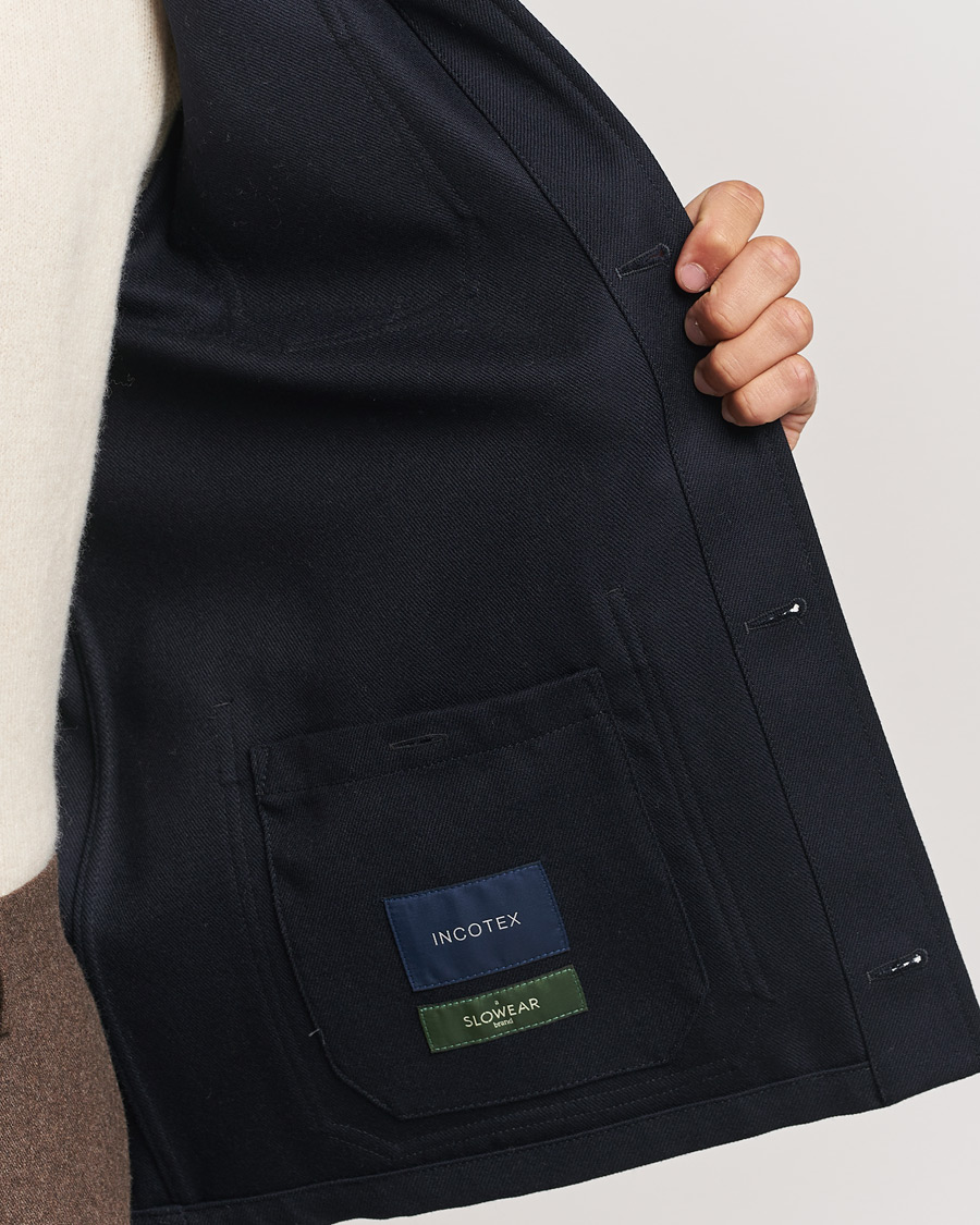 Heren | Jassen | Incotex | Wool Cover Shirt Jacket Navy