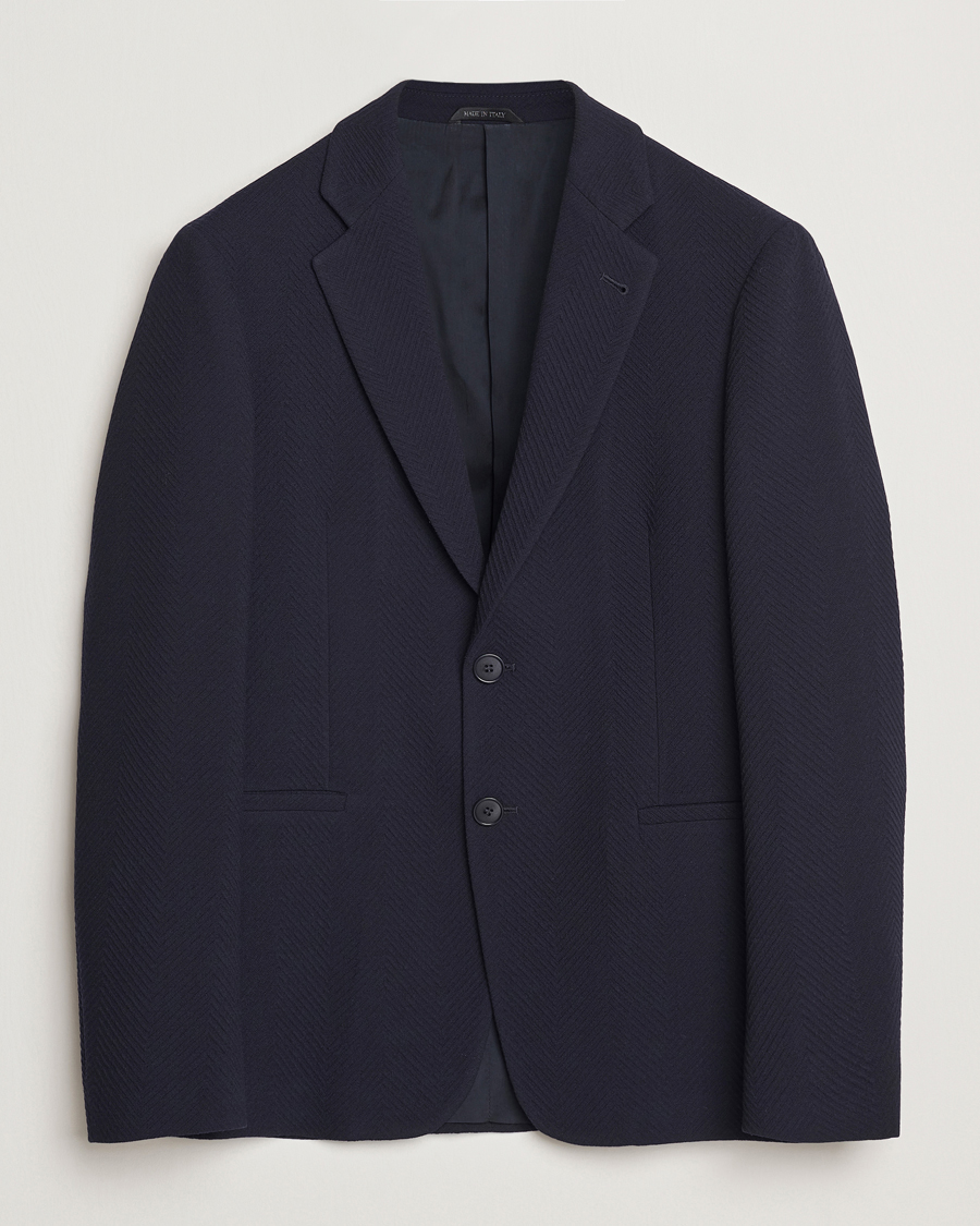 Heren | Blazers | Giorgio Armani | Chevron Wool Stretch Blazer Navy