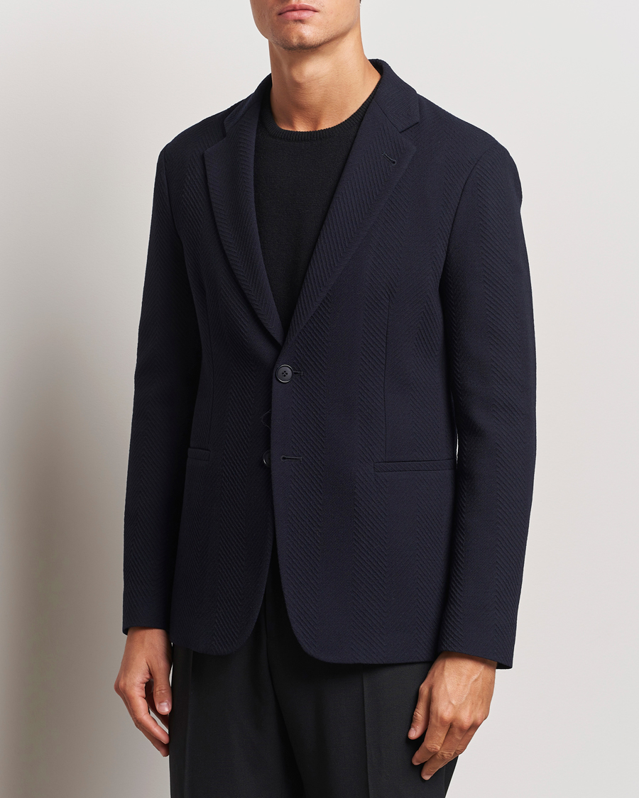 Heren | Blazers | Giorgio Armani | Chevron Wool Stretch Blazer Navy
