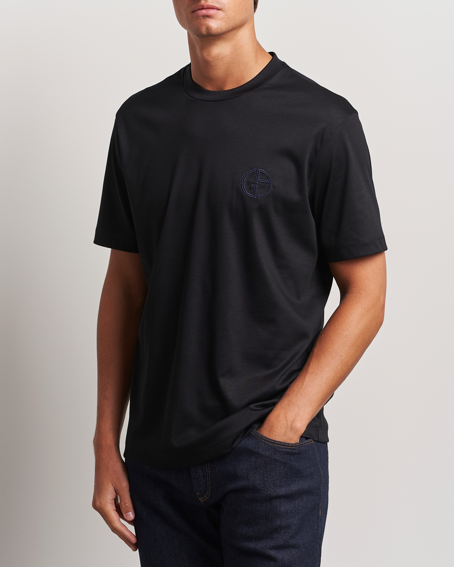 Heren | T-shirts | Giorgio Armani | Embroidered Monogram T-Shirt Black