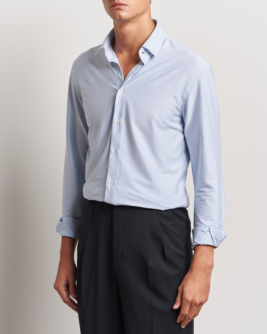 Heren | Overhemden | Giorgio Armani | Jersey Stretch Shirt Light Blue Stripe