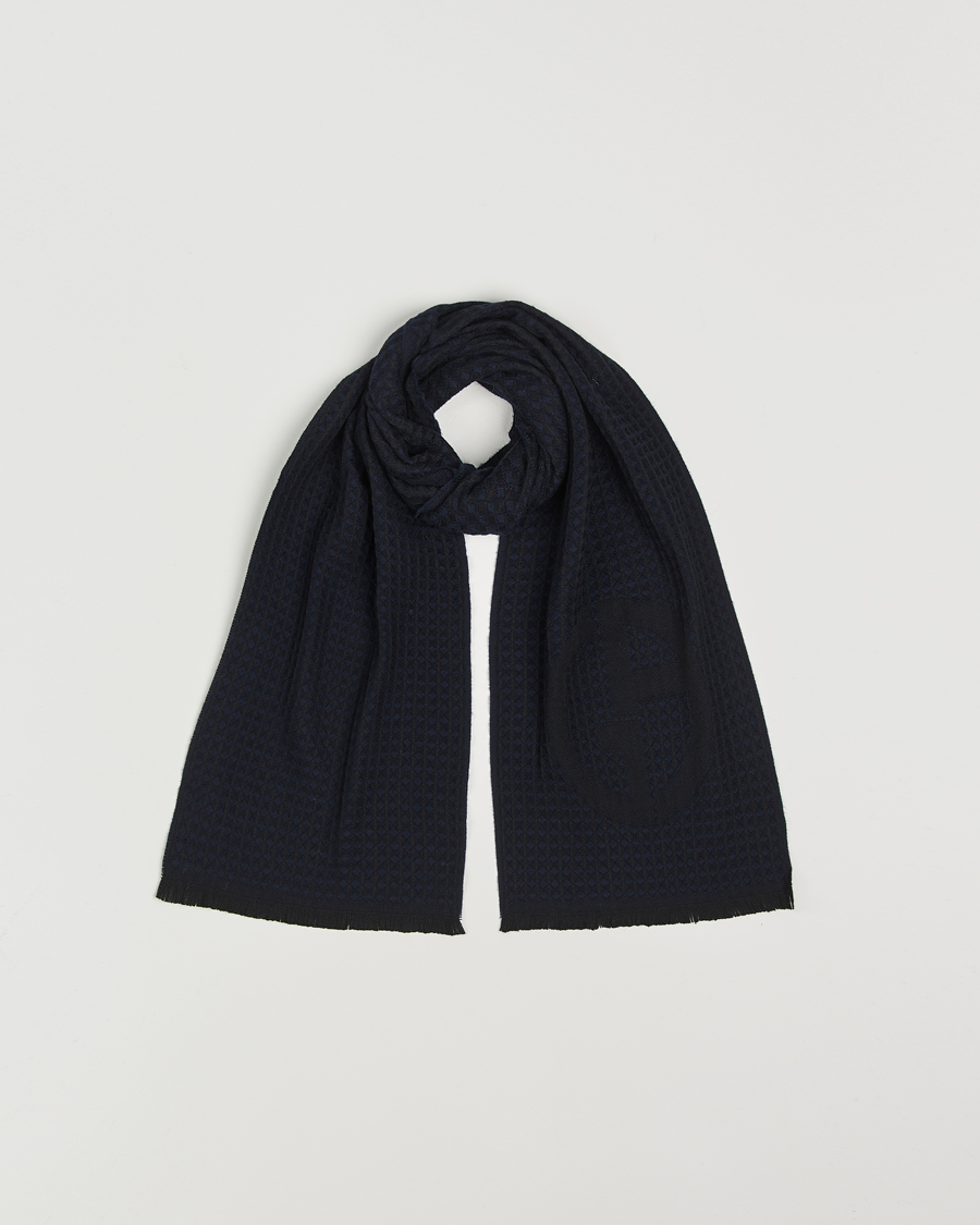 Heren | Giorgio Armani Wool Waffle Knit Scarf Navy | Giorgio Armani | Wool Waffle Knit Scarf Navy