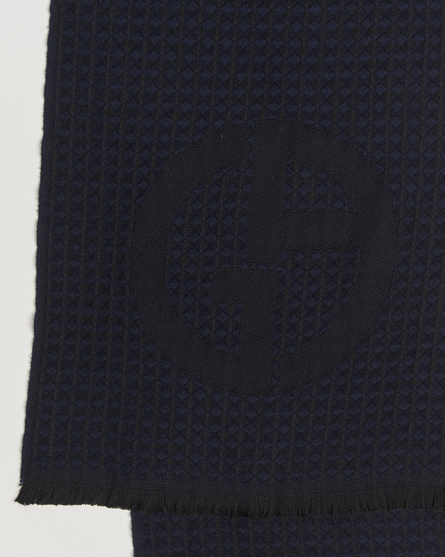 Heren | Giorgio Armani Wool Waffle Knit Scarf Navy | Giorgio Armani | Wool Waffle Knit Scarf Navy
