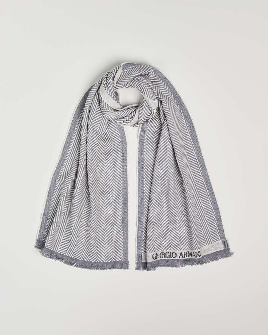 Heren | Giorgio Armani Wool Chevron Scarf Light Grey | Giorgio Armani | Wool Chevron Scarf Light Grey