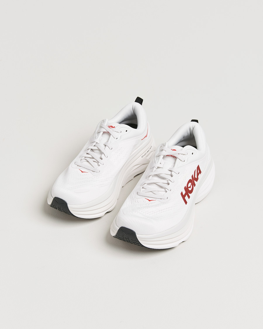 Heren | Hoka Bondi 8 White/Vermillion | Hoka | Bondi 8 White/Vermillion