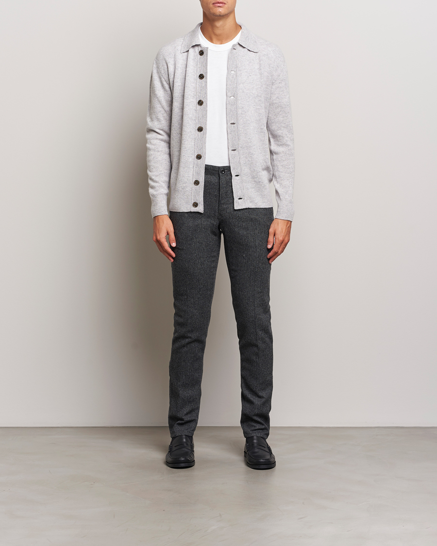 Heren | Broeken | Incotex | Slim Fit Washed Wool Stretch Slacks Dark Grey