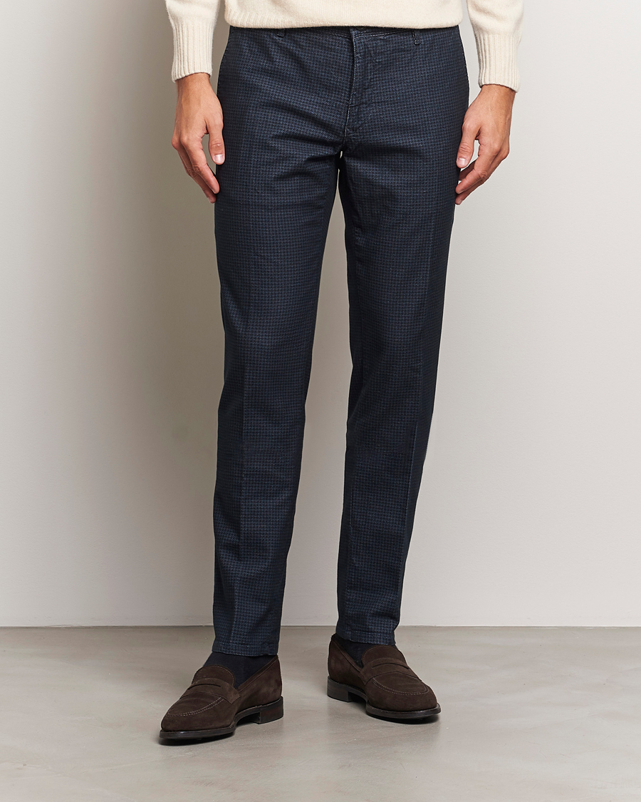 Heren | Broeken | Incotex | Slim Fit Houndstooth Stretch Slacks Navy