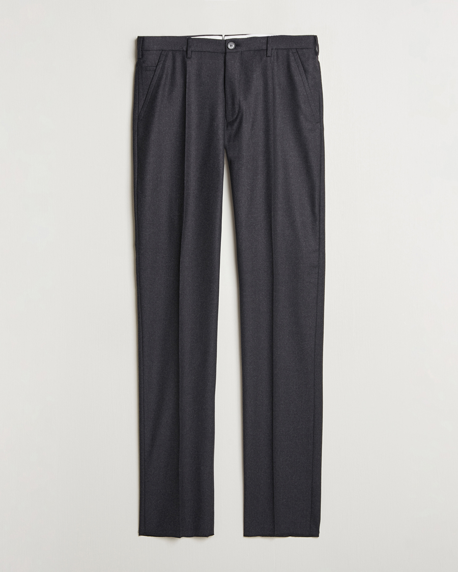 Heren | Broeken | Incotex | Regular Fit Flannel Trousers Charcoal