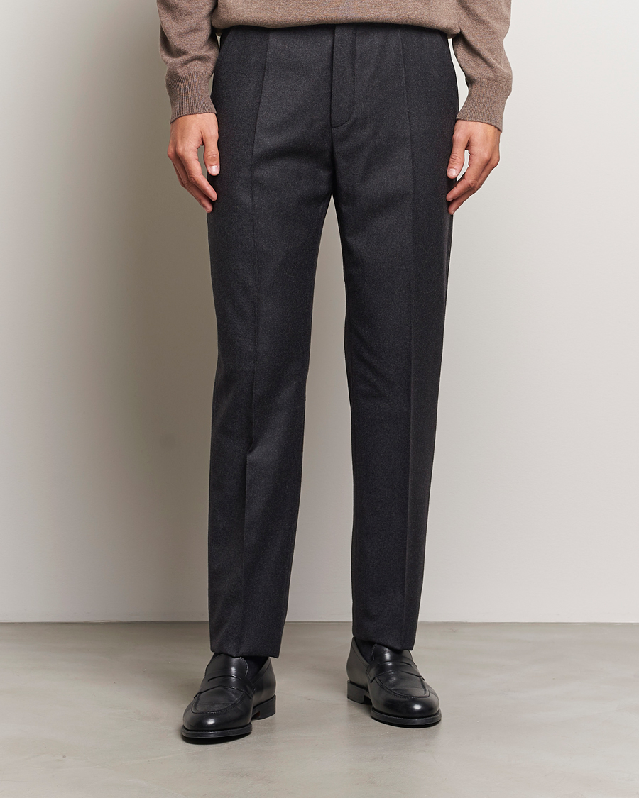 Heren | Broeken | Incotex | Regular Fit Flannel Trousers Charcoal
