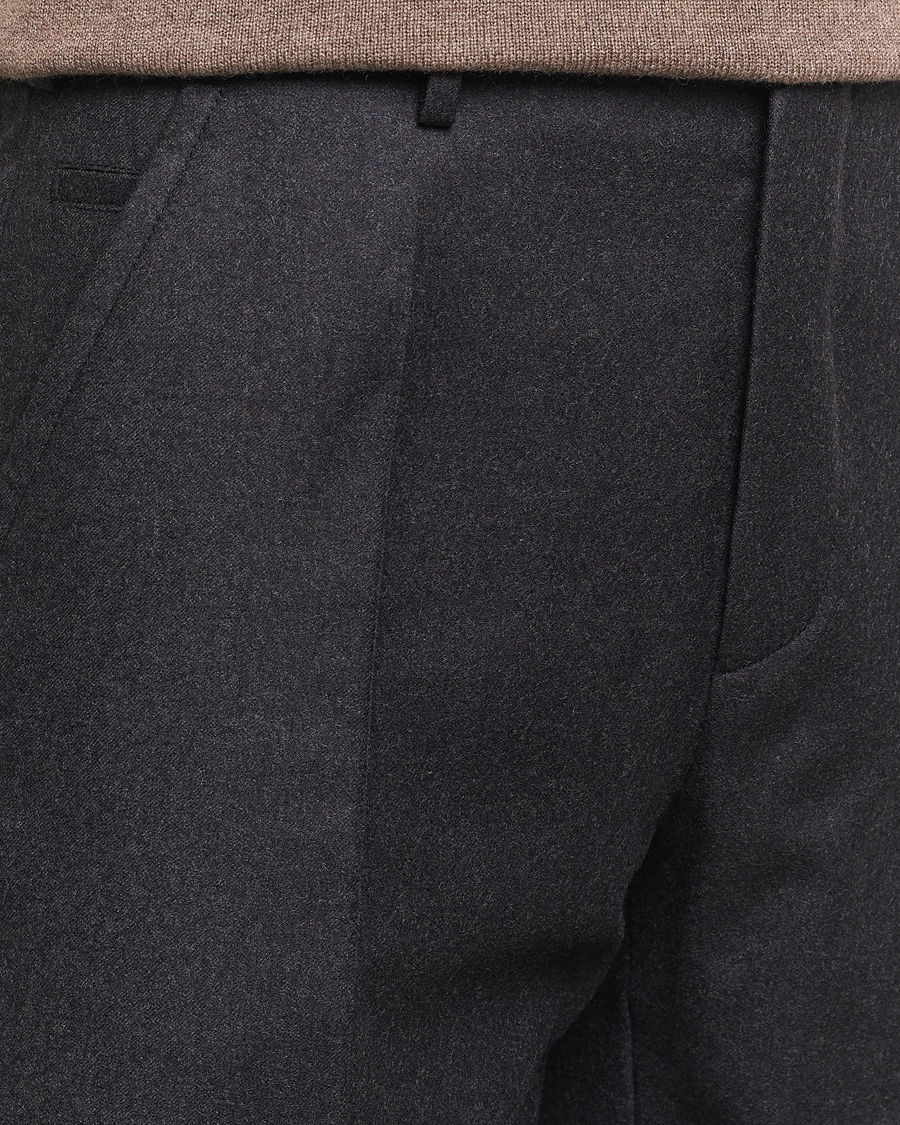 Heren | Broeken | Incotex | Regular Fit Flannel Trousers Charcoal