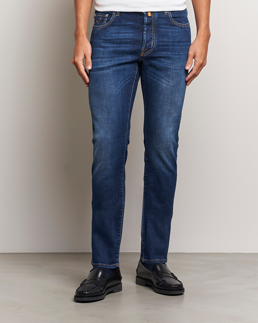 Heren | Jeans | Jacob Cohën | Bard Slim Fit Stretch Jeans Mid Blue