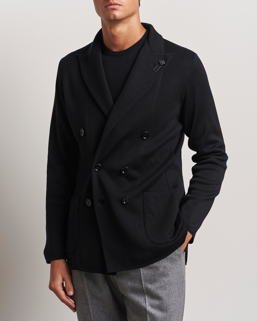 Heren | Blazers | Lardini | Knitted Double Breasted Wool Blazer Black