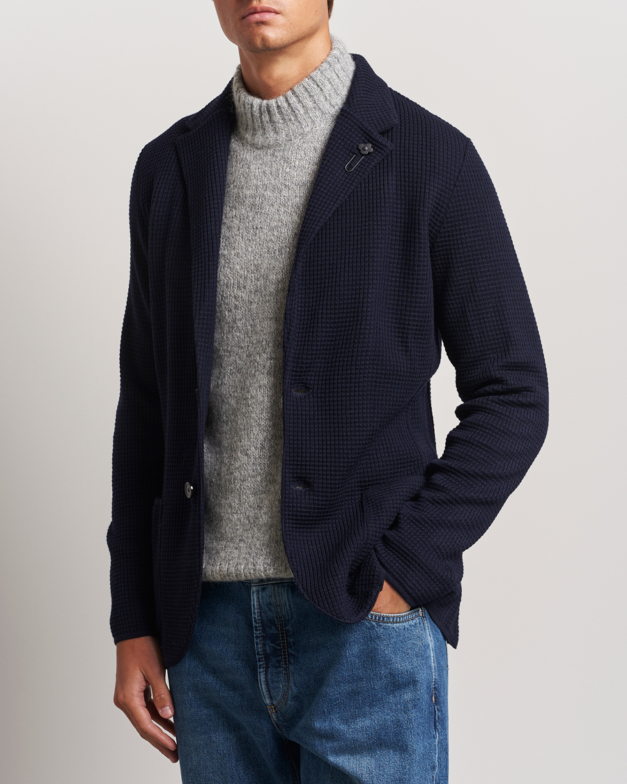 Heren | Blazers | Lardini | Knitted Structure Wool Blazer Navy