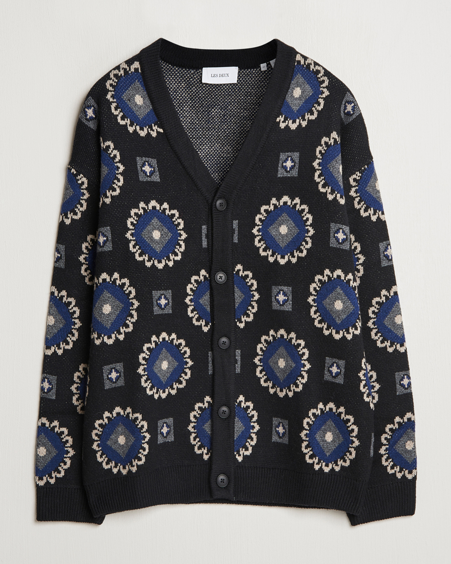 Heren | Truien | LES DEUX | Aro Paisley Cardigan Black/Blueprint