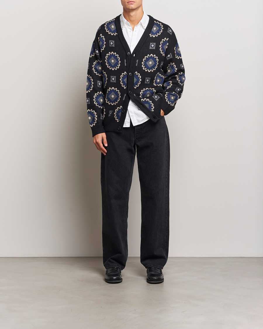 Heren | Truien | LES DEUX | Aro Paisley Cardigan Black/Blueprint
