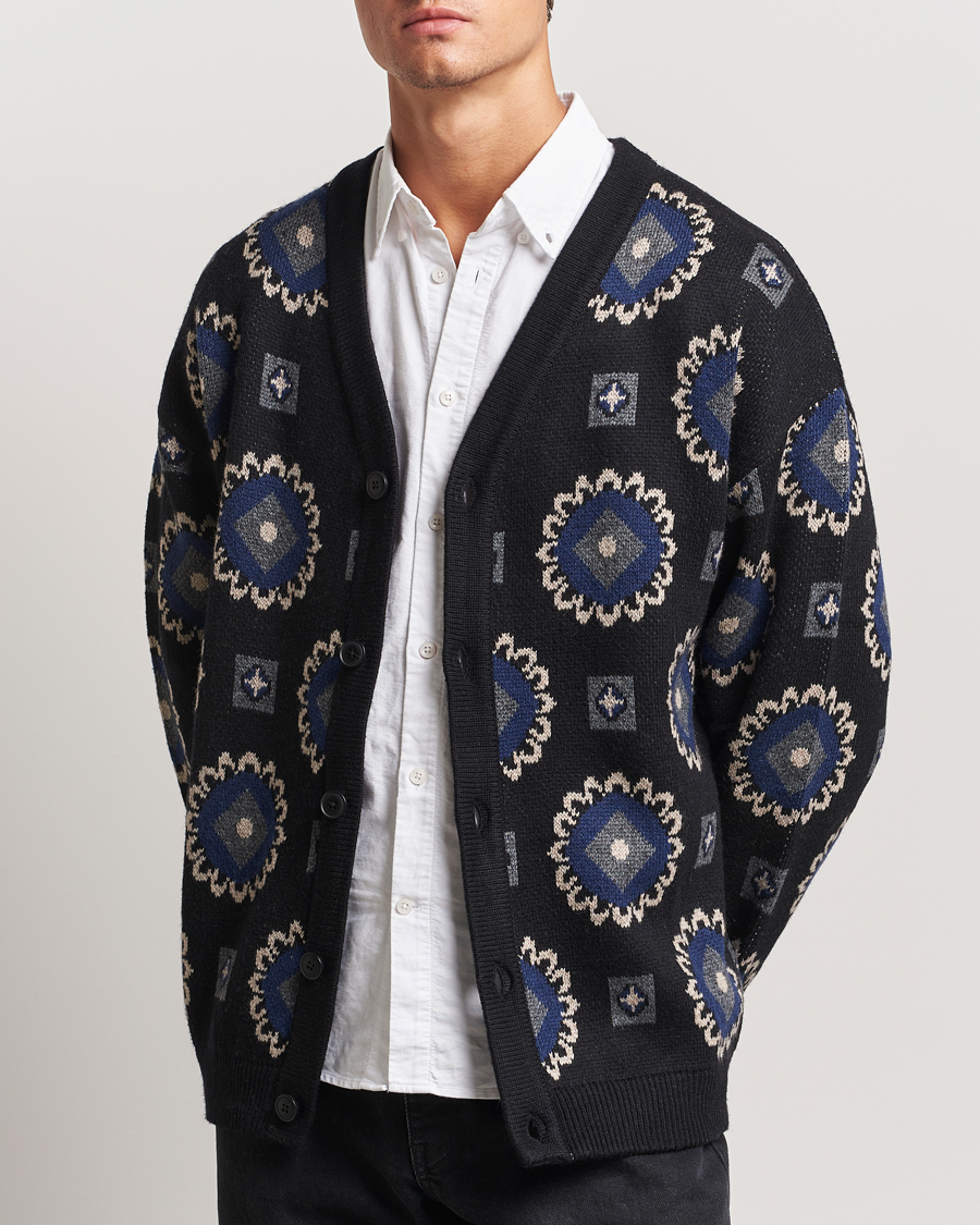 Heren | Truien | LES DEUX | Aro Paisley Cardigan Black/Blueprint