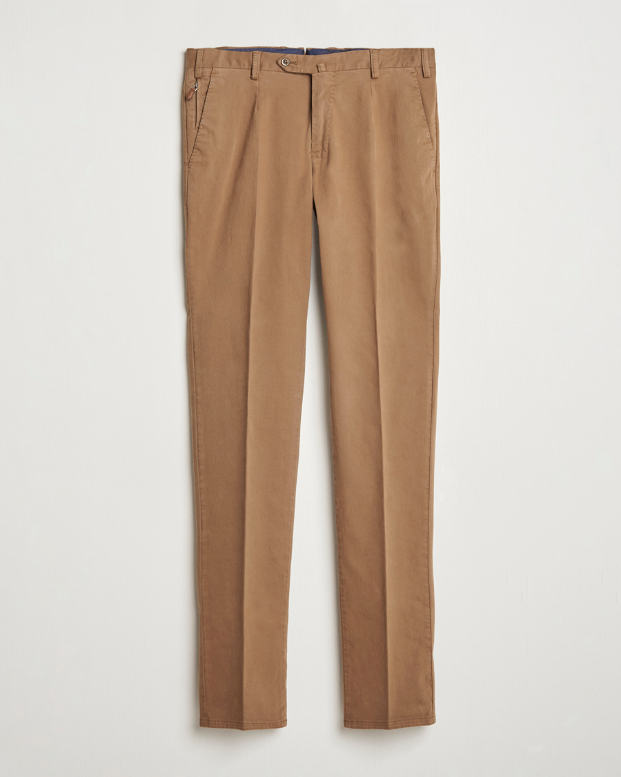 Heren | Broeken | PT01 | Slim Fit Pleated Cotton Trousers Brown