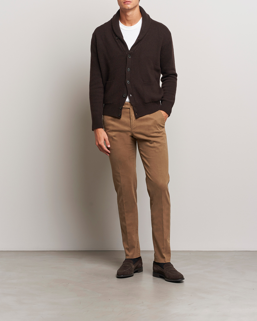 Heren | Broeken | PT01 | Slim Fit Pleated Cotton Trousers Brown