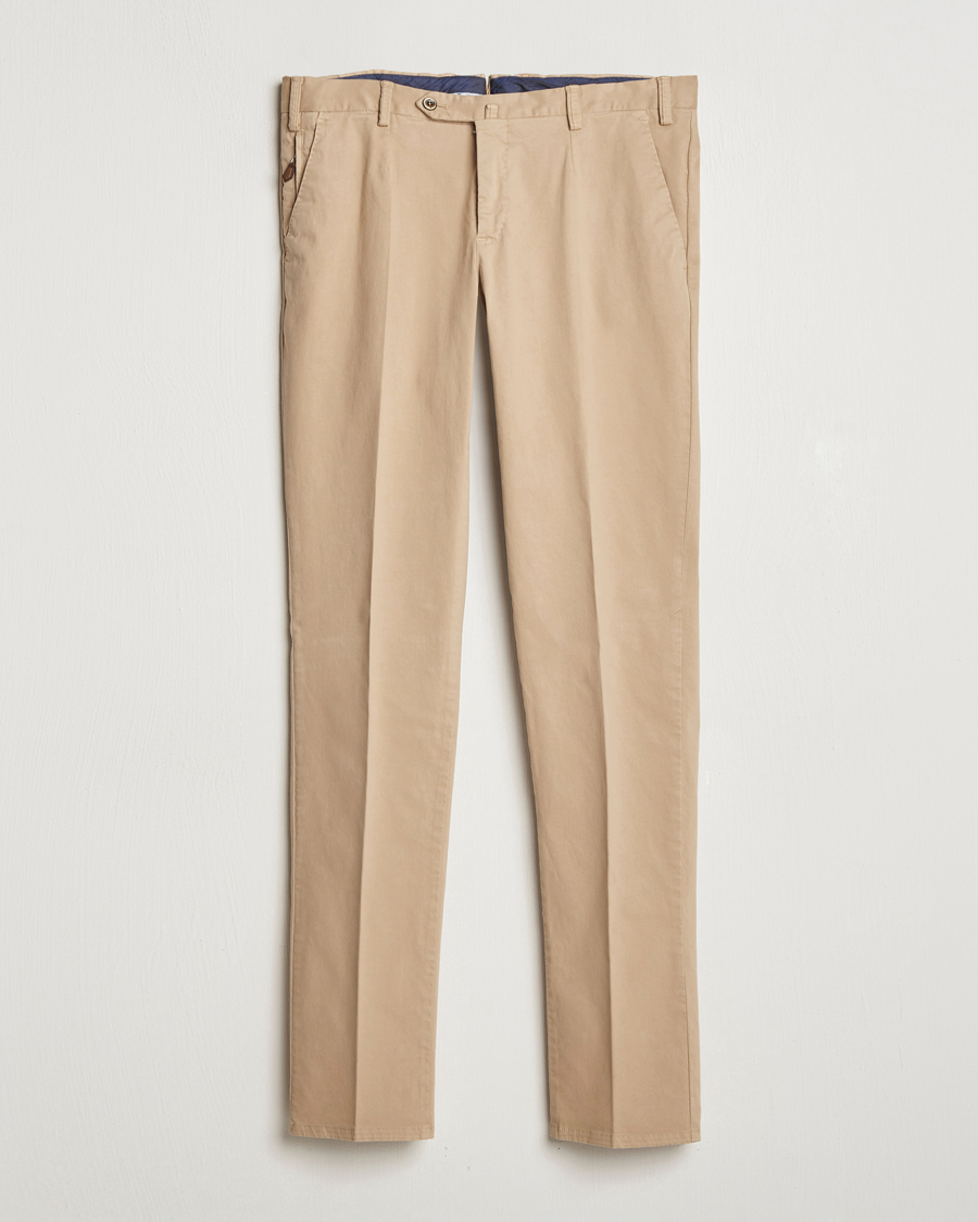 Heren | Broeken | PT01 | Slim Fit Pleated Cotton Trousers Beige