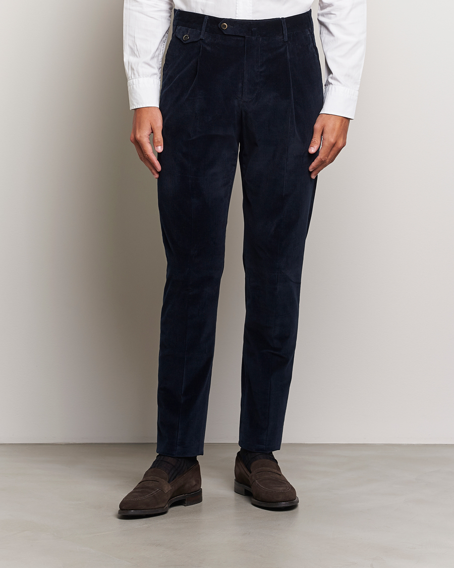 Heren | Broeken | PT01 | Slim Fit Corduroy Trousers Navy